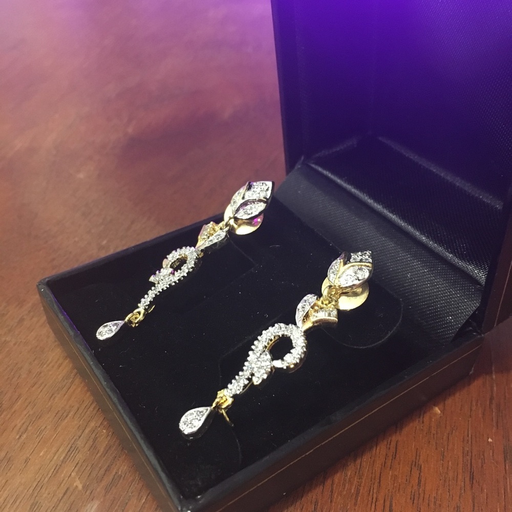 Gold Plated Rhinestone Question Mark Wavy Dangle Earrings New